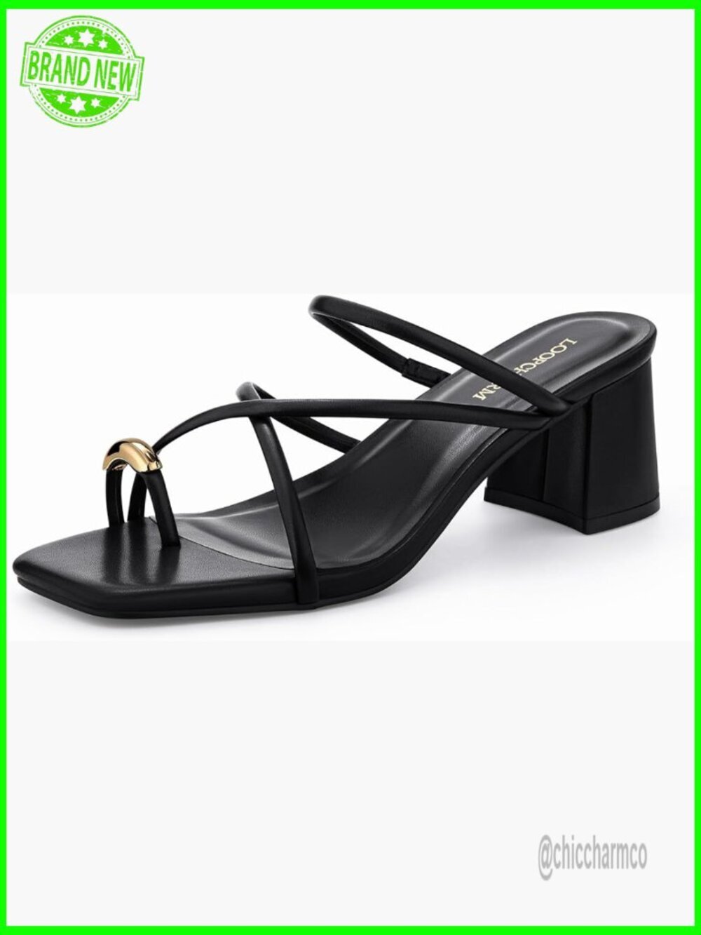 Strappy Mules Block Heel Square Toe Slip On Shoes Metal Toe Ring